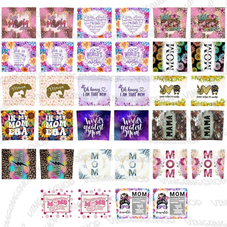 30+ Happy Mother's Day Tumbler Wrap Bundle 20oz Skinny Straight Tumbler Sublimation, Mama Mom Life PNG Boho Floral Glitter, Instant Download