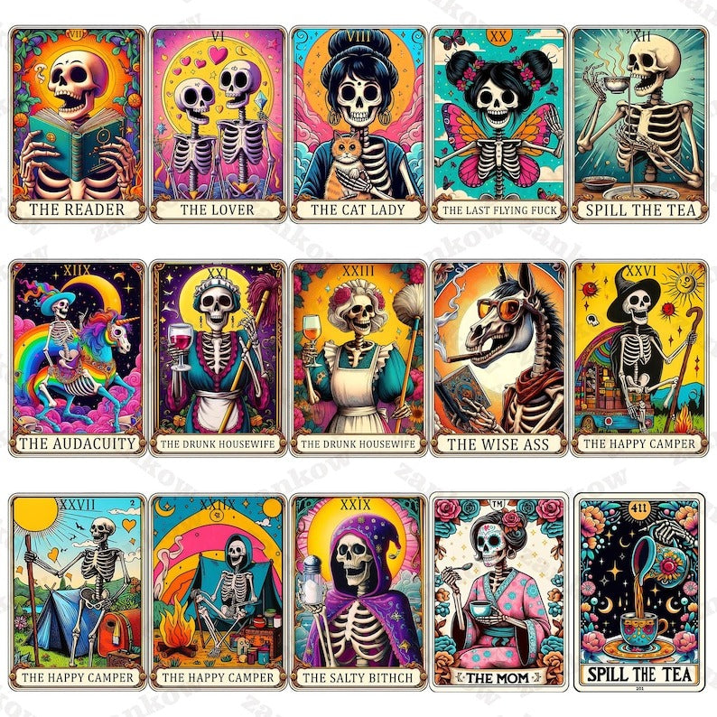 30+ Snarky Funny Tarot Card Bundle, Woman Skeleton Mother Sublimation Design, Witchy Vibes Skull Mama PNG File, Snarky Funny, Digital File