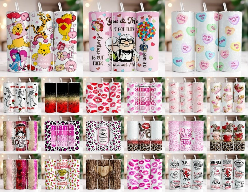 35 Valentine Tumbler Wrap Bundle, Valentine 20oz Skinny Tumbler Designs, Valentine Sublimation Designs, Valentines Day Tumbler Wrap - PNG