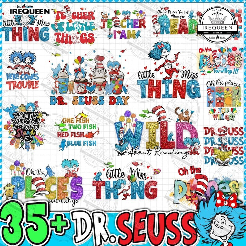 35+ Read Across America Glitter Sequin Png, Thing 1 Thing 2 Png, Reading Day Png, Glitter Faux Embroidery Png, School Teacher, Digital File