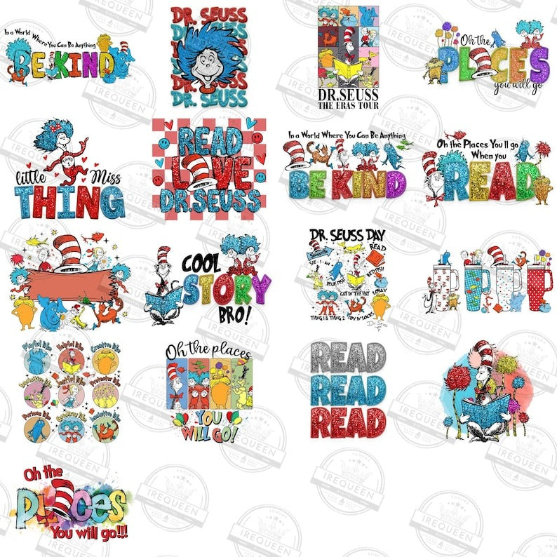 35+ Read Across America Glitter Sequin Png, Thing 1 Thing 2 Png, Reading Day Png, Glitter Faux Embroidery Png, School Teacher, Digital File