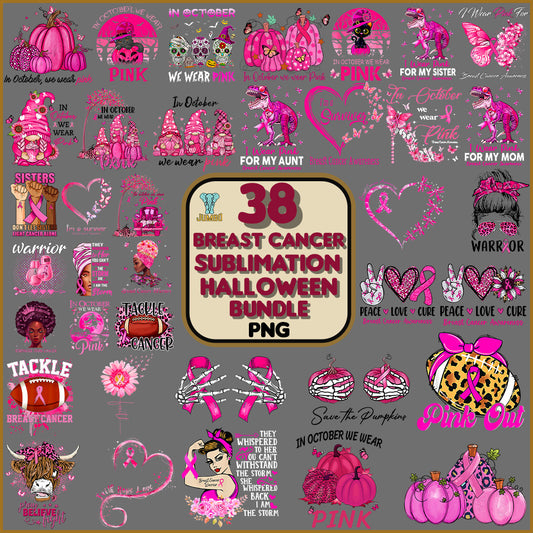 38BreastCancerSublimationHalloweenPngBundle