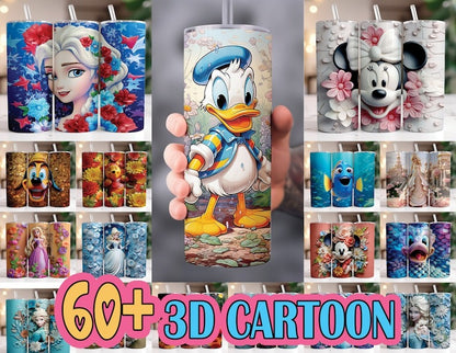 3D All Styles Cartoon 20oz Skinny Tumbler Bundle Design, 3D Floral Movie Tumbler Bundle, Cartoon Tumbler Design PNG,Instant Download