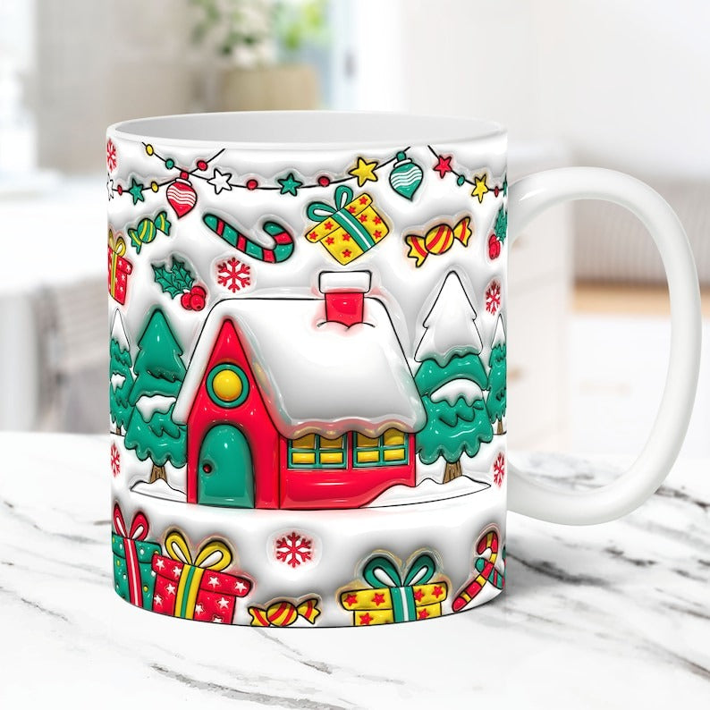 3D Christmas Mug Wrap Bundle Inflated Christmas Mug Wrap Sublimation Design PNG Puffy Christmas Mug Design 11oz and 15oz Coffee Cup Template - Jumbosvg