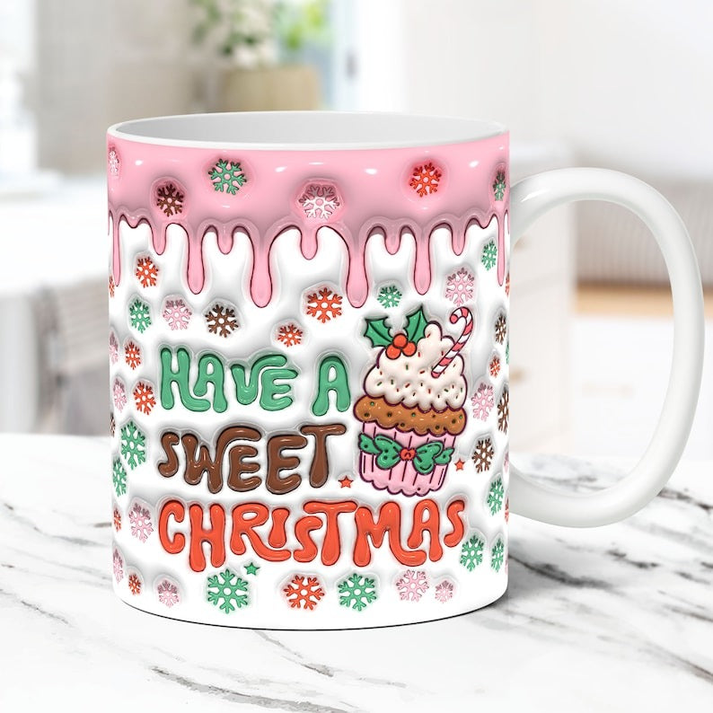 3D Christmas Mug Wrap Bundle Inflated Christmas Mug Wrap Sublimation Design PNG Puffy Christmas Mug Design 11oz and 15oz Coffee Cup Template - Jumbosvg