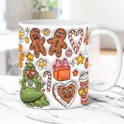 3D Christmas Mug Wrap Bundle Inflated Christmas Mug Wrap Sublimation Design PNG Puffy Christmas Mug Design 11oz and 15oz Coffee Cup Template - Jumbosvg