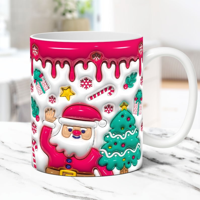 3D Christmas Mug Wrap Bundle Inflated Christmas Mug Wrap Sublimation Design PNG Puffy Christmas Mug Design 11oz and 15oz Coffee Cup Template - Jumbosvg