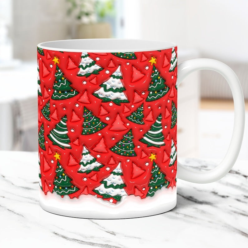 3D Christmas Mug Wrap Bundle Inflated Christmas Mug Wrap Sublimation Design PNG Puffy Christmas Mug Design 11oz and 15oz Coffee Cup Template - Jumbosvg