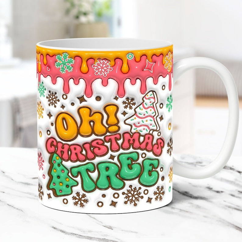 3D Christmas Mug Wrap Bundle Inflated Christmas Mug Wrap Sublimation Design PNG Puffy Christmas Mug Design 11oz and 15oz Coffee Cup Template - Jumbosvg