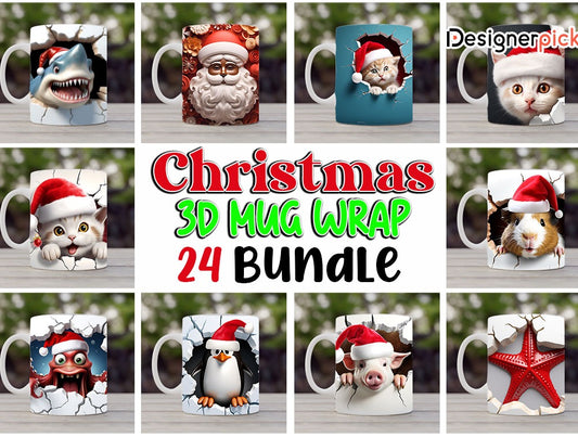 3D Christmas Mug Wrap Bundle, Christmas Mug Wrap Png bundle, Xmas Mug Wrap, 3D Mug Wrap Bundle, 3D Xmas Mug Sublimation - Jumbosvg