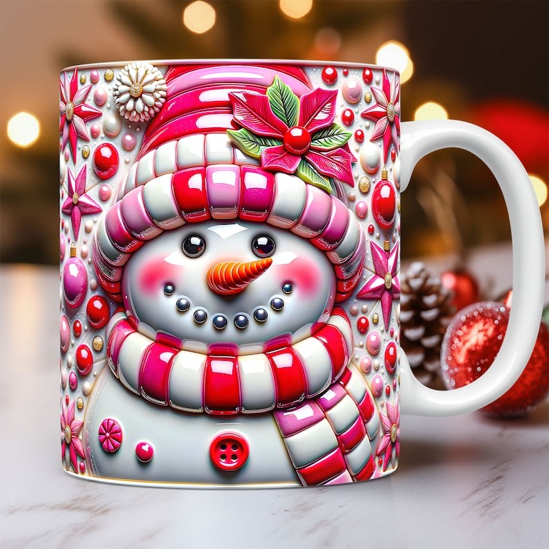 3D Snowman Mug Wrap Christmas Bundle Mug Wrap Sublimation Designs PNG, 11oz and 15oz Mug Template, Cute 3D Christmas Mug Wrap - Jumbosvg