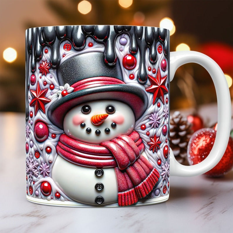 3D Snowman Mug Wrap Christmas Bundle Mug Wrap Sublimation Designs PNG, 11oz and 15oz Mug Template, Cute 3D Christmas Mug Wrap - Jumbosvg