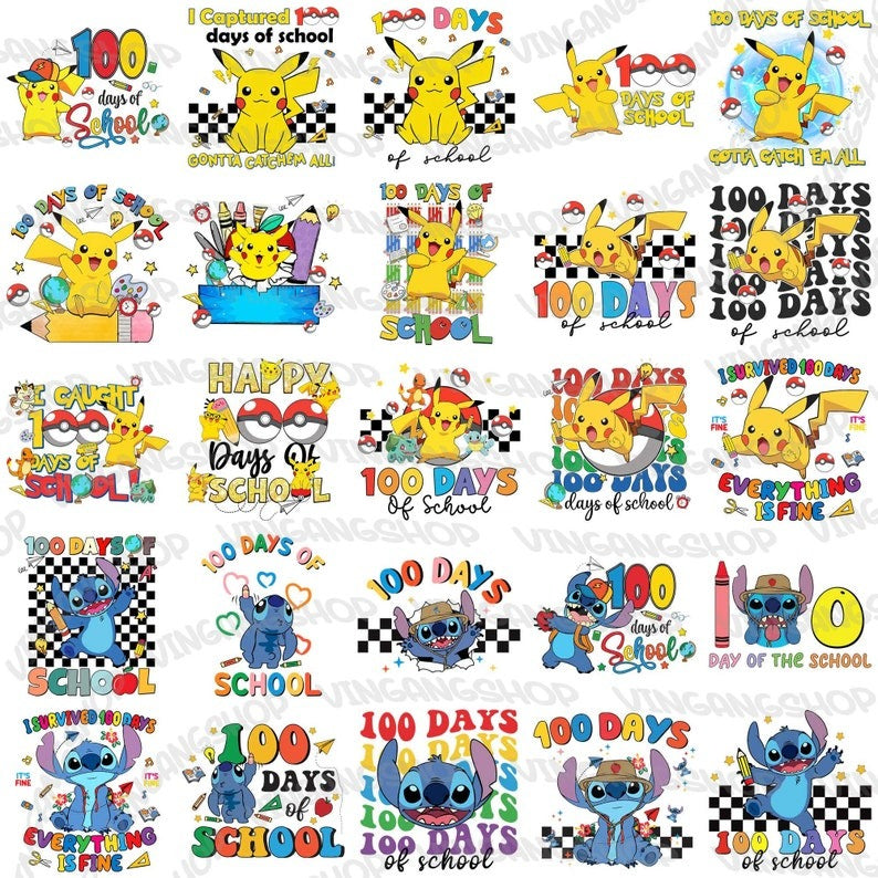 40+ 100 Days Of School Cartoon PNG Bundle, Happy 100 Days Of School Png, Custom Kid Name Png, Cartoon Kid Shirt Design, Instant Download2