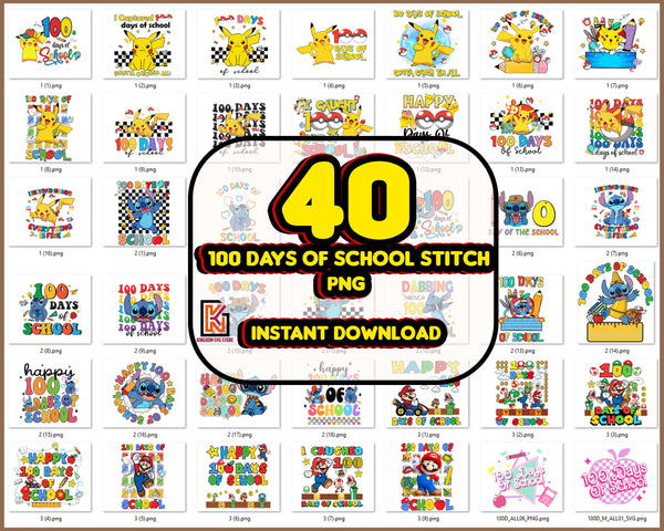 40+ 100 Days Of School Cartoon PNG Bundle, Happy 100 Days Of School Png, Custom Kid Name Png, Cartoon Kid Shirt Design, Instant Download