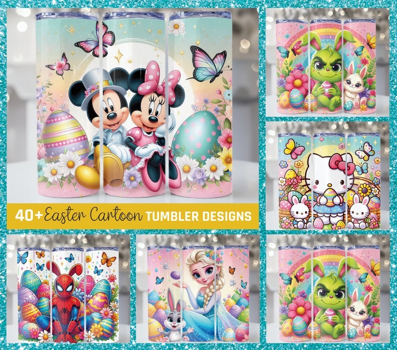 40+ Easter Cartoon Friends 20oz Tumbler Wrap Bundle, Toy Cartoon 20oz Skinny Tumbler Easter Png, Nightmare Movie Easter, Instant Download