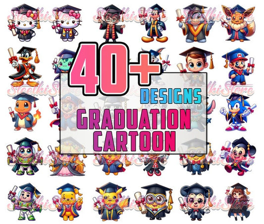 40+ Files Cartoon Graduation Bundle PNG, Graduation 2024 PNG, Graduation Chibi PNG Sublimation, Clipart, Digital Download