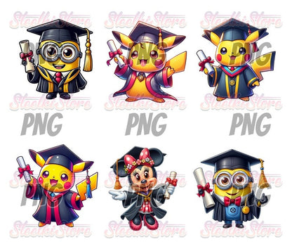 40+ Files Cartoon Graduation Bundle PNG, Graduation 2024 PNG, Graduation Chibi PNG Sublimation, Clipart, Digital Download