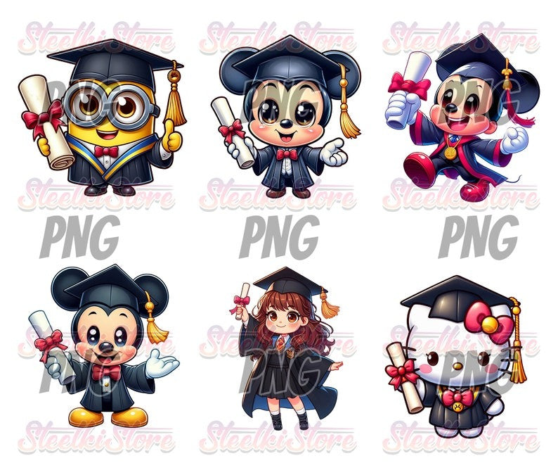 40+ Files Cartoon Graduation Bundle PNG, Graduation 2024 PNG, Graduation Chibi PNG Sublimation, Clipart, Digital Download