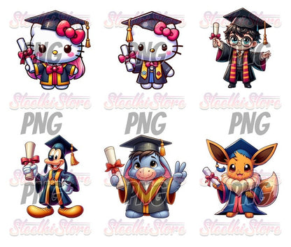 40+ Files Cartoon Graduation Bundle PNG, Graduation 2024 PNG, Graduation Chibi PNG Sublimation, Clipart, Digital Download