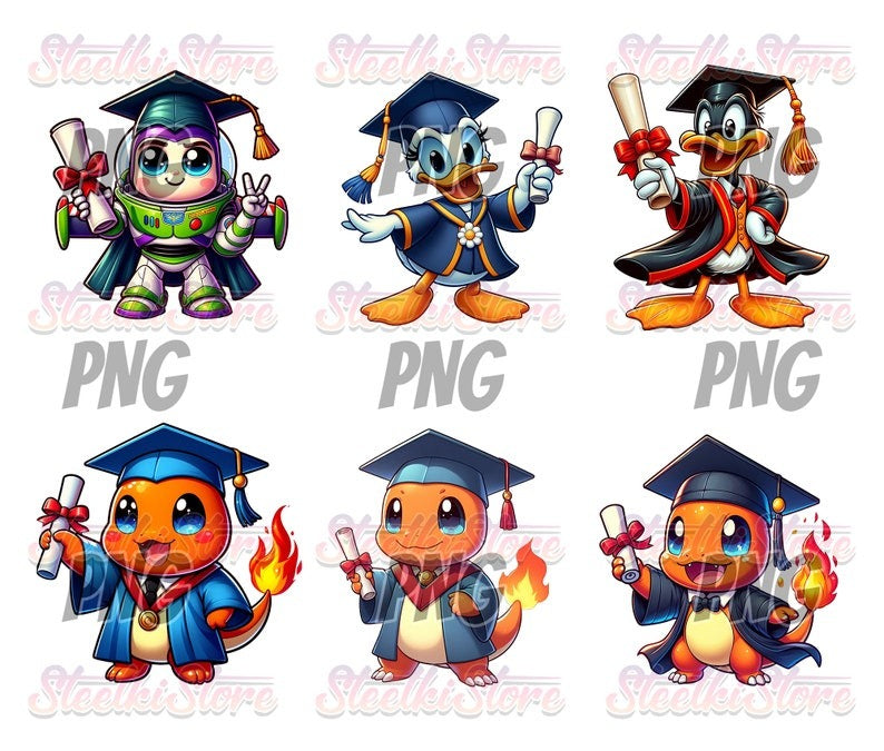 40+ Files Cartoon Graduation Bundle PNG, Graduation 2024 PNG, Graduation Chibi PNG Sublimation, Clipart, Digital Download