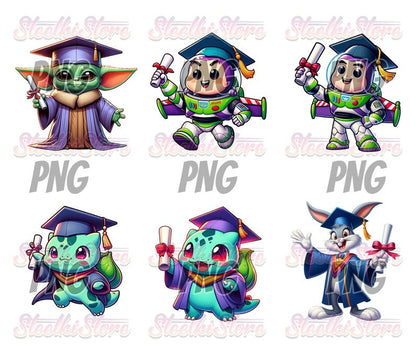 40+ Files Cartoon Graduation Bundle PNG, Graduation 2024 PNG, Graduation Chibi PNG Sublimation, Clipart, Digital Download