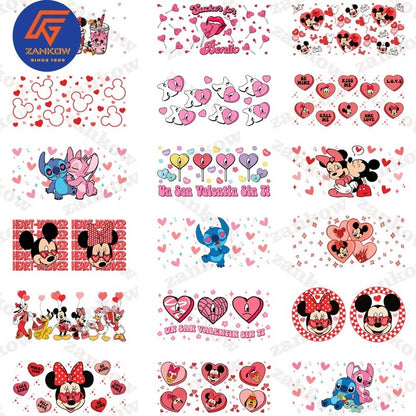 40+ Valentine Cartoon Mouses And Friend 16oz Libbey Glass Wrap Png, Valentine Character Coffee Glass Wrap Png, Cute Valentine Cartoon Glass.1