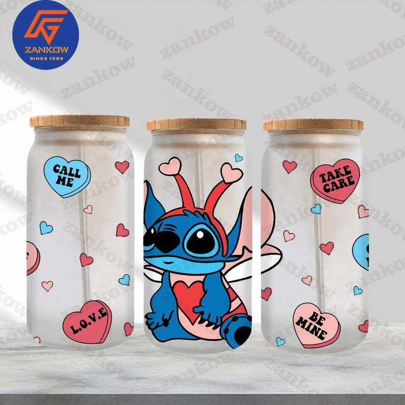 40+ Valentine Cartoon Mouses And Friend 16oz Libbey Glass Wrap Png, Valentine Character Coffee Glass Wrap Png, Cute Valentine Cartoon Glass.1