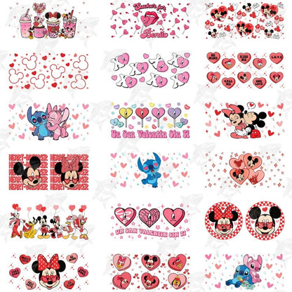 40+ Valentine Cartoon Mouses And Friend 16oz Libbey Glass Wrap Png, Valentine Character Coffee Glass Wrap, Cute Valentine, Digital Download.1