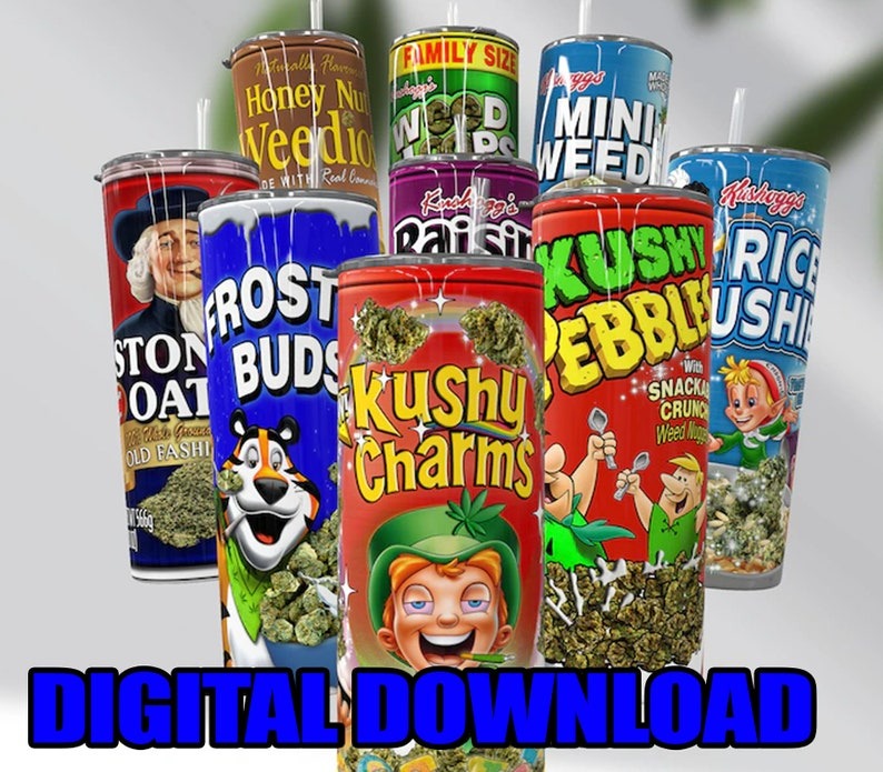 420 Weed Cereal Bundle, Funny 20oz Weed Tumbler Wrap, Stoner Tumbler, Marijuana Weed 9PNG, Seamless Design For Sublimation, Instant Download