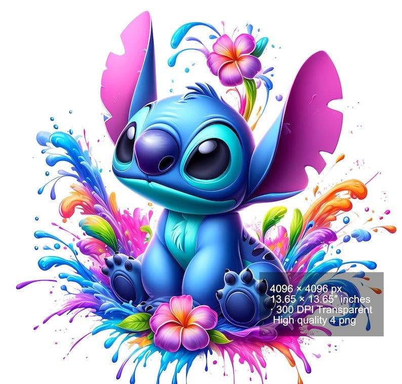 8 PNG Stitch Splash and Watercolor Digital design PNG file for sublimation - High Resolution -Instant Digital PNG Download