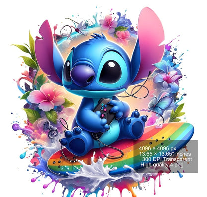 8 PNG Stitch Splash and Watercolor Digital design PNG file for sublimation - High Resolution -Instant Digital PNG Download