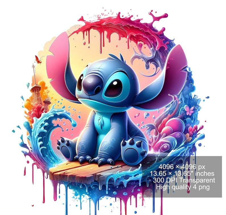 8 PNG Stitch Splash and Watercolor Digital design PNG file for sublimation - High Resolution -Instant Digital PNG Download