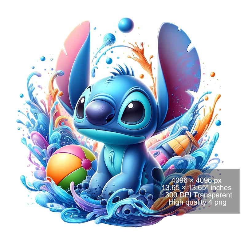 8 PNG Stitch Splash and Watercolor Digital design PNG file for sublimation - High Resolution -Instant Digital PNG Download