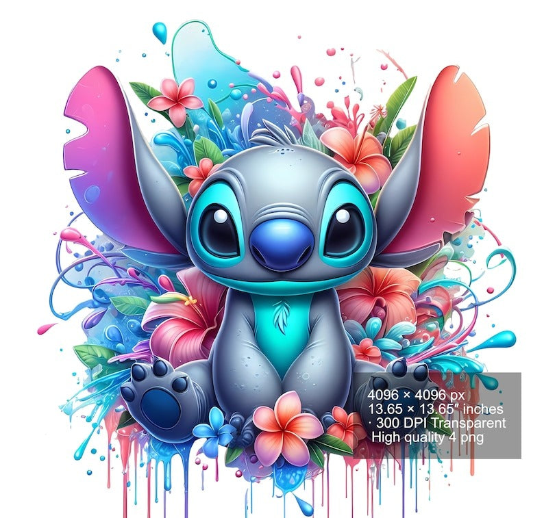 8 PNG Stitch Splash and Watercolor Digital design PNG file for sublimation - High Resolution -Instant Digital PNG Download