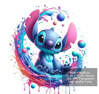 8 PNG Stitch Splash and Watercolor Digital design PNG file for sublimation - High Resolution -Instant Digital PNG Download