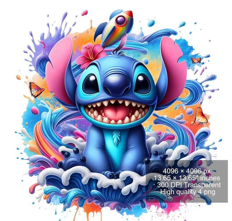 8 PNG Stitch Splash and Watercolor Digital design PNG file for sublimation - High Resolution -Instant Digital PNG Download