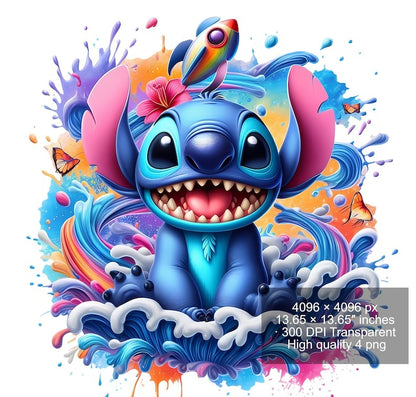 8 PNG Stitch Splash and Watercolor Digital design PNG file for sublimation - High Resolution -Instant Digital PNG Download