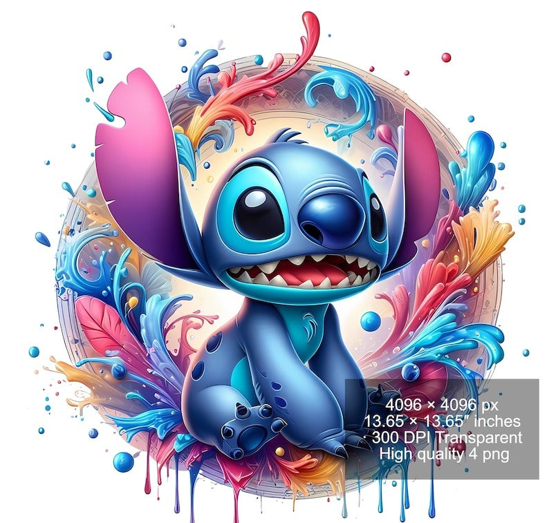 8 PNG Stitch Splash and Watercolor Digital design PNG file for sublimation - High Resolution -Instant Digital PNG Download