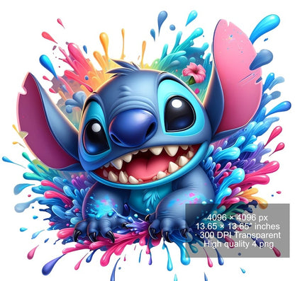 8 PNG Stitch Splash and Watercolor Digital design PNG file for sublimation - High Resolution -Instant Digital PNG Download