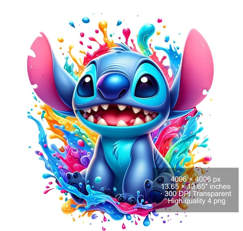 8 PNG Stitch Splash and Watercolor Digital design PNG file for sublimation - High Resolution -Instant Digital PNG Download