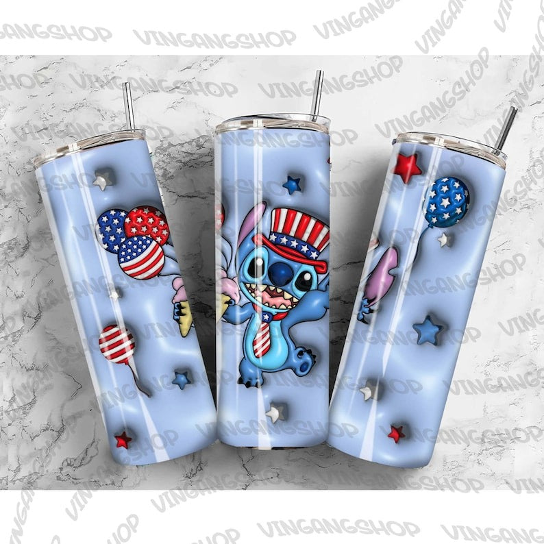 4+ Inflated 4th Of July Tumbler Bundle Design Png, 3D Tumbler Wraps 20oz Skinny Png, 3D Puffy Animal Character Movie, Instant Download