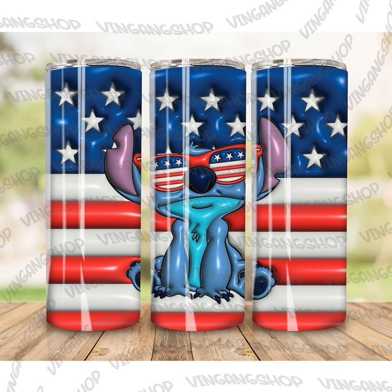 4+ Inflated 4th Of July Tumbler Bundle Design Png, 3D Tumbler Wraps 20oz Skinny Png, 3D Puffy Animal Character Movie, Instant Download