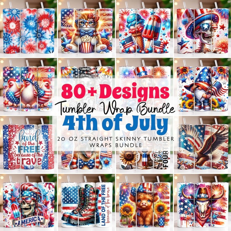 4th of July Tumbler Wrap Bundle, 20 oz Skinny Tumbler Sublimation Designs, American Flag Sunflowers Patriotic Tumbler PNG Download