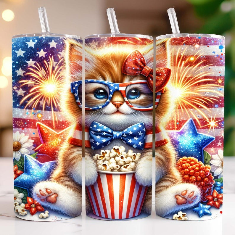 4th of July Tumbler Wrap Bundle, 20 oz Skinny Tumbler Sublimation Designs, American Flag Sunflowers Patriotic Tumbler PNG Download