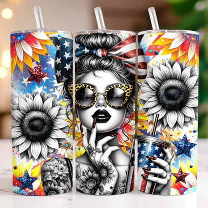 4th of July Tumbler Wrap Bundle, 20 oz Skinny Tumbler Sublimation Designs, American Flag Sunflowers Patriotic Tumbler PNG Download