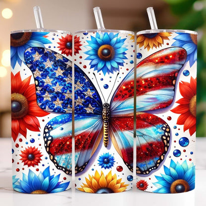 4th of July Tumbler Wrap Bundle, 20 oz Skinny Tumbler Sublimation Designs, American Flag Sunflowers Patriotic Tumbler PNG Download