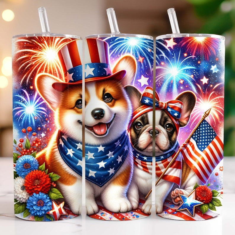 4th of July Tumbler Wrap Bundle, 20 oz Skinny Tumbler Sublimation Designs, American Flag Sunflowers Patriotic Tumbler PNG Download