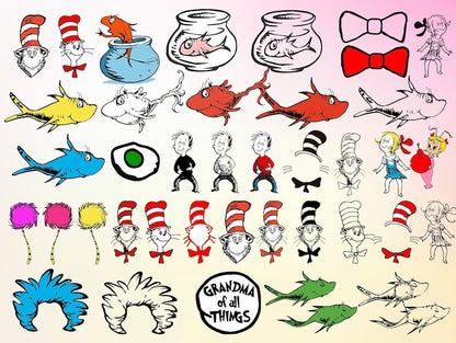 500+ Files Dr Seuss Svg Bundle Layered Item, Dr. Seuss Quotes Cat In The Hat Svg Clipart, Cricut, Digital Vector Cut File, Cat And The Hat