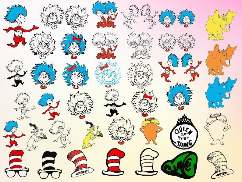 500+ Files Dr Seuss Svg Bundle Layered Item, Dr. Seuss Quotes Cat In The Hat Svg Clipart, Cricut, Digital Vector Cut File, Cat And The Hat