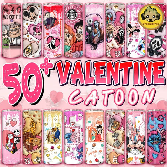 50+ 3D Cartoon Valentine Tumbler Design PNG, 3D Inflated Valentine Tumbler Wraps, Balloon 20oz Skinny Tumbler Png